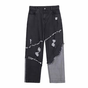 Jeans da uomo Nappa Pantaloni cargo neri larghi dritti a gamba larga Uomo Streetwear Pantaloni in denim strappati lavati vintage stile Harajuku 230311
