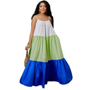 women casual fashions maxi dresses summer women's wear splicing sleeveless contrast color long swing dress