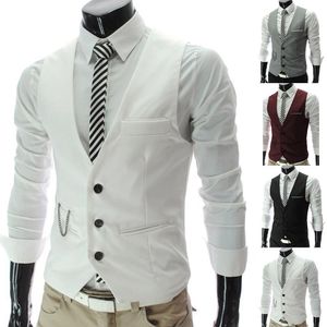 Mäns västar Ankomstklänning Vests för män Slim Pass Mens Suit Vest Male Waistcoat Homme Casual Sleeveless Formal Business Jacket 230311