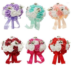 Decorative Flowers Pink Wedding Bridal Bouquet Bridesmaid Decoration Home European Style Rose Flower Gift Holiday Party Supplies