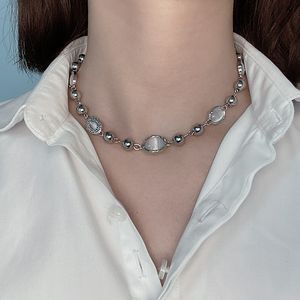 Afshor gorąco sprzedający się tytanowe stalowe koraliki łańcuch Naszyjnik dla kobiet Zestaw biały księżyc opalki dziewczęta koraliki łańcuchy Choker koreańska biżuteria modowa