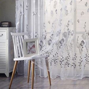Curtain 1PC Tulle For Bedroom Kitchen Kids Room Decoration Louver Window Treatments Tulip Flower Pattern Sheer Drape