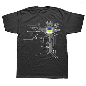 Męskie koszulki Ukraina Ukrainy Ukrain Ukrayina Flaga Flaga CPU Procesor Diagram Graficzny Bawełniany krótki rękaw T-shirt