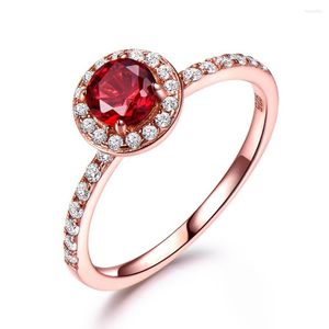 Ringos de cluster Jade Angel 925 Silver Ring Nano Garnet Women Girl Fashion Zircon Stone Jóias Vintage Rose Gold Color Sterling