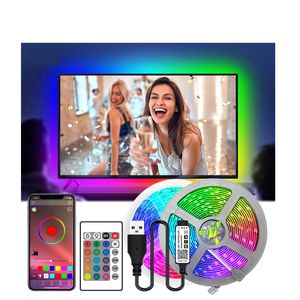 Luzes de tira LED Bluetooth 16,4ft 24 keys Controlle Remote Alteração de cor 5050 RGB 150 LEDS Tiras leves Diy Kit Home Bedroom Decorações de cozinha Crestech