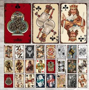 Karty do gry metalowy znak blaszany klasyczny poker płyta żeliwna wystrój retro tablica Bar dekoracja garażu plakat Poker naklejka żelazo malowanie spersonalizowana dekoracja 30X20CM w01