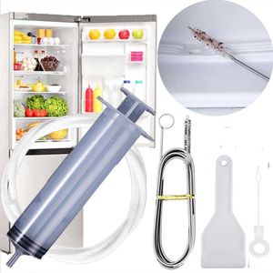 New Refrigerator Drain Clean Brush Dredge Tool 1.5M Drain Hole Kit Wash Brush Suction Syringe Hose Fridge Cleaner Stick