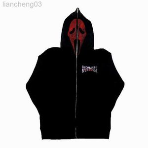 Men's Hoodies Sweatshirts Men's Rhinestone Skull Red Print Streetwear Oversized Hoodie Men's Jacket Harajuku Goth Y2k Clothes Grunge Zip Hoodie W0313