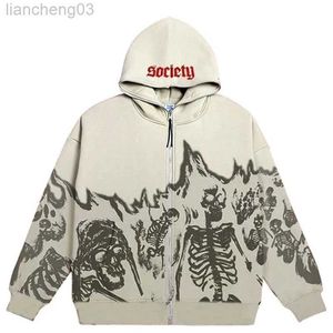 Luvtröjor herr Sweatshirts Y2K Emo Herr Streetwear Vintage Skull Hoodie Zip Up Luvtröjor Grunge Oversized Sweatshirt Gothic Harajuku Alt Halloween Kläder W0313