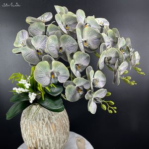 Decorative Flowers Wreaths SunMade High Quality Large White Orchids Branch Blue Artificial Flowers Home Decor Living Room Decoration Flores Artificiales 230313