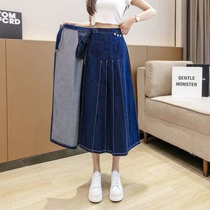 Röcke Plissee Midi Denim Rock Unregelmäßigen Frauen Koreanische Mode Hohe Taille Jean Röcke Harajuku Vintage Faldas Ropa Mujer 230313