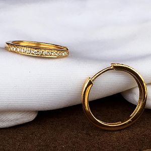 Creolen aus Gelbgold für Damen, natürliche Diamanten, Kreis, rund, klassisch, Hochzeit, Party, Verlobung, Jahrestag, Geschenk, Huggie