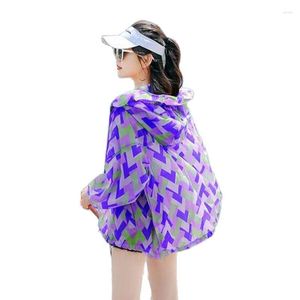 Kvinnorjackor Summer Printing Camouflage Women's Sun Protection Jacket Anti-UV 2023 Loose Wild Outdoor Breattable Hooded Ladies Thin