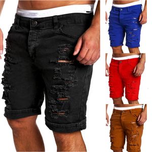 Men's Shorts Mens Denim Chino Fashion Shorts Washed Denim Boy Skinny Runway Short Men Jeans Shorts Homme Destroyed Ripped Jeans Plus Size 230313