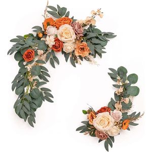 Dekorativa blommor kransar 2 st konstgjorda bröllop båge blommor rosblomma swag med pion eukalyptus lämnar blommig sele tejp för bröllop ceremoni dekor 230313