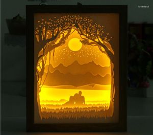 Nachtlichter 3D -Papierschnitzlampe LED Sculpture Light USB für Wohnzimmer Schlafzimmer Aktion Geburtstag Hochzeitsgeschenk