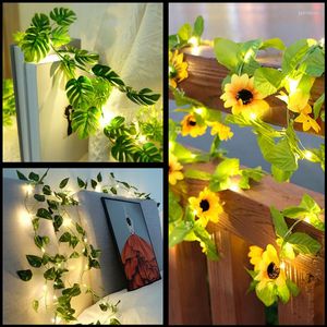 Decorative Flowers 10m Artificial Vine Plants Hanging Ivy Green Leaves 5m LED String Lights Garland Fake Home Garden Wall Party Decoration