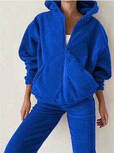Women's Two Piece Pants Autumn Women's Velvet Fabric Tracksuits Velour Hoody Zipper Track Suit Hoodie and Pants Oversized Sportswear Two Pieces Set 230311