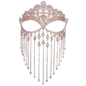 Party Masks Face Chain Tassel Masquerade Face Veil Party Jewelry Halloween Jewelry Women Handmade Crystal Sexy Mask 230313