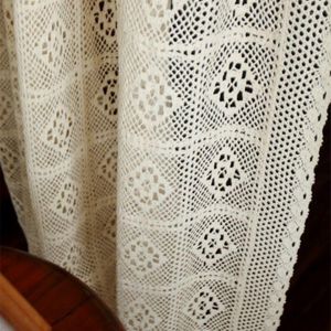 Curtain Retro Translucent Hollow Finished Crochet Tulle Custom American Country Cotoon Linen Fabric Drapes X-M181#4