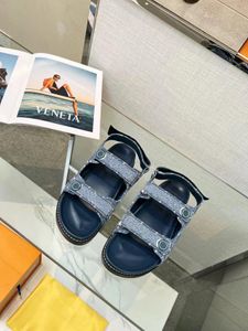 2023 Luxus paseo flach bequeme Sandalen Frauen gedruckt Denim Canvas Casual Pantoffeln mit Box