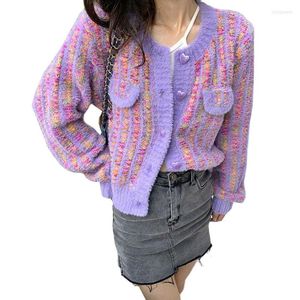 Women's Knits Long Sleeve Women Knitted Cardigan Autumn Winter Mink Fleece Hairy Sweater Female Loose Single-breasted Knit Tops Lad