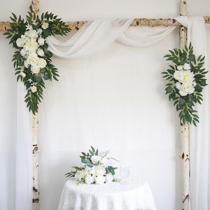 Decorative Flowers Wreaths 2PCs Artificial Wedding Arch Flowers Ivory Greenery Arbor Floral Arrangement for Party Ceremony Reception Backdrop Decoration 230313