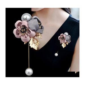 Jewelry Pins Brooches Ladies Cloth Art Pearl Fabric Flower Brooch Pin Cardigan Shirt Shawl Professional Coat Badge Women Accessories Dhfrm
