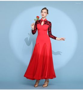 Bühnenkleidung Walzer Wettbewerb Tanzrock Frauen Elegantes rotes Tango-Ballsaal-Tanzkleid Hochwertige Standardkleider