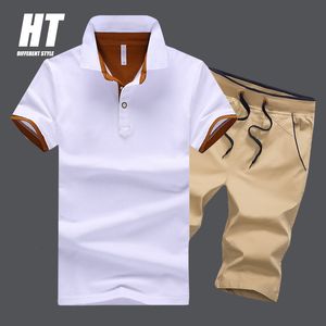 Men's T-Shirts Summer Brand Men Sports Sets 2Piece Casual Men's Short-sleeve POLO ShirtShorts Running Fitness Suit Male Tracksuit 5XL 230311