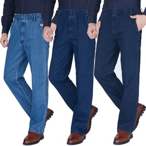 Jeans da uomo Jeans da uomo sottili Vita elastica Pantaloni jeans da uomo di mezza età Pantaloni larghi in denim Tessuto elastico a vita alta Primavera ed estate 230313