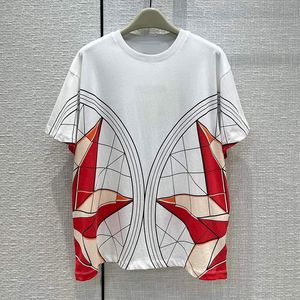 Kvinnors T-skjortor Fashion Geometric Star Pattern Printing for Women High End Quality Tees Front Letters O-Neck Kort ärm toppar Lady