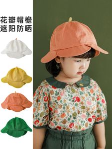 Caps Hats Children's Cute Cartoon Sun Hat Summer Sunscreen Big Brim Girls Solid Color Wild Fisherman Hat 230313