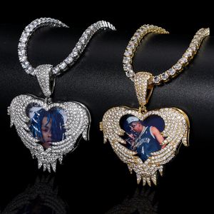 Hip Hop Custom Photo Pendant Necklace Bling Heart Shape Flip Lid can be Opened