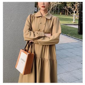 Casual Dresses Autumn Women's 2023 Khaki Doll Collar Long-sleeved Dress Female Spring And Plus Size Temperament Long Skirt