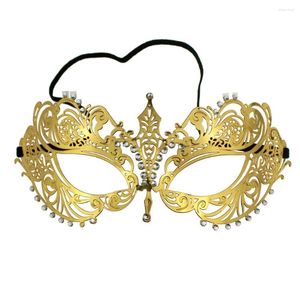 Stage Wear Fashion Women Masquerade Masks With Rhinestone For Ladies Parties Costume Ball Mardi Gras Metal Gold