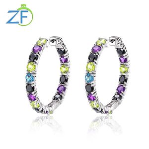 Stud GZ Zongfa Fashion Natural Blue Topaz Amethyst Multi Gemstone Custom Jewelry 925 Sterling Silver Large Hoop Earrings Women 230311
