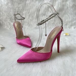 Dress Shoes 2023 Light Pink Peach Silk Satin Pointed Toe Women Lady 120mm Plus Size High Heel Pump Party Evening On Sale