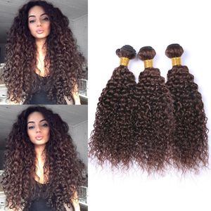 #4 Dark Brown Kinky Curly Brasilian Human Hair Weaves 3 Bunds Chocolate Brown Virgin Hair Wefts Extensions Kinky Curly Bundles D265J