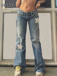 Jeans femininos Weekeep vintage Star Jeans Pocket Stitching calça jeans reta Women Y2K Streetwear Trousers casuais