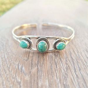 Bangle Three Blue Stone Turquoise Mother Daughter Kingman med Bohemian Boho Jewelry