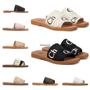 Designer sandálias amadeiradas para mulheres MULES SLIDES PLATOS BEIGE BEIGE BRANCO BRANCO PLACO ROSE LETRAS DE LETRAS DE TECRADA DE TECRADA