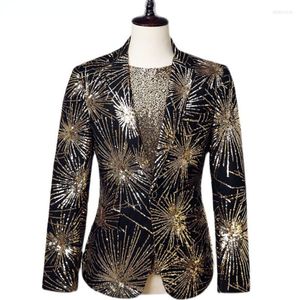 Men's Suits Shiny Gold Fireworks Sequin Mens Suit Jacket 2023 Single Button Chic Slim Fit Party Prom Stage Club Costumes