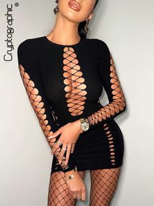 Party Dresses Cryptographic Sexy Bandage Cut Out Mini Dress Party Night Club Outfits For Women Long Sleeve BodyCon Dresses Vestido Clothes L230313