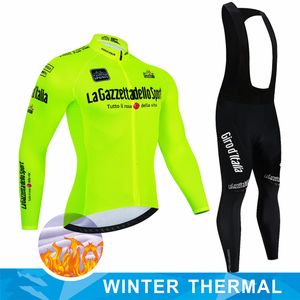 Cykeltröja Set Tour of Italy Warm Winter Thermal Fleece Cycling Jersey Set Men Outdoor Riding Mtb Ropa Ciclismo Bib Pants Set Cycling Clothing 230313