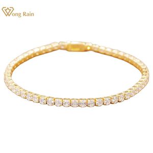 Charm Bracelets Wong Rain 925 Sterlling Gümüş Laboratuvar Safir Yüksek Karbon Pırlanta Taş Düğün Tenis Bileklik Bileklik Güzel Takı Toptan 230311