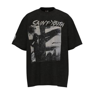Saint Michael t-shirty Suffer Jesus Cross Print T-shirty męskie w dużych rozmiarach Acid Washed Retro topy Mężczyźni Vintage T-shirt oversize Streetwear Tee Młodzieżowe koszulki z krótkim rękawem