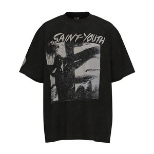 Saint Michael T-shirts Suffer Jesus Cross Print Plus Size Herr T-shirts Acid Washed Retro Toppar Herr Vintage Oversized T-shirt Streetwear Tee Ungdom Kortärmade T-shirts