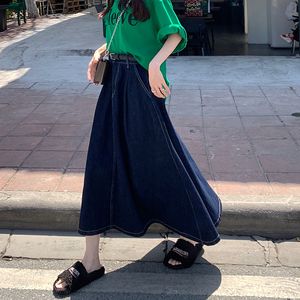 Skirts S-XL Long Denim Skirt korean style High Waist Bal Grown A Line Midi Skirts Women Long Jean Skirt Stylebelt 78880 230313