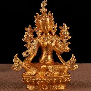 Dekorativa figurer Objekt Tibetanska buddhistleveranser Högkvalitet Nepal Craft 6 Inches Gilt Green Tara Figur av Buddha Save Bodhisattva T